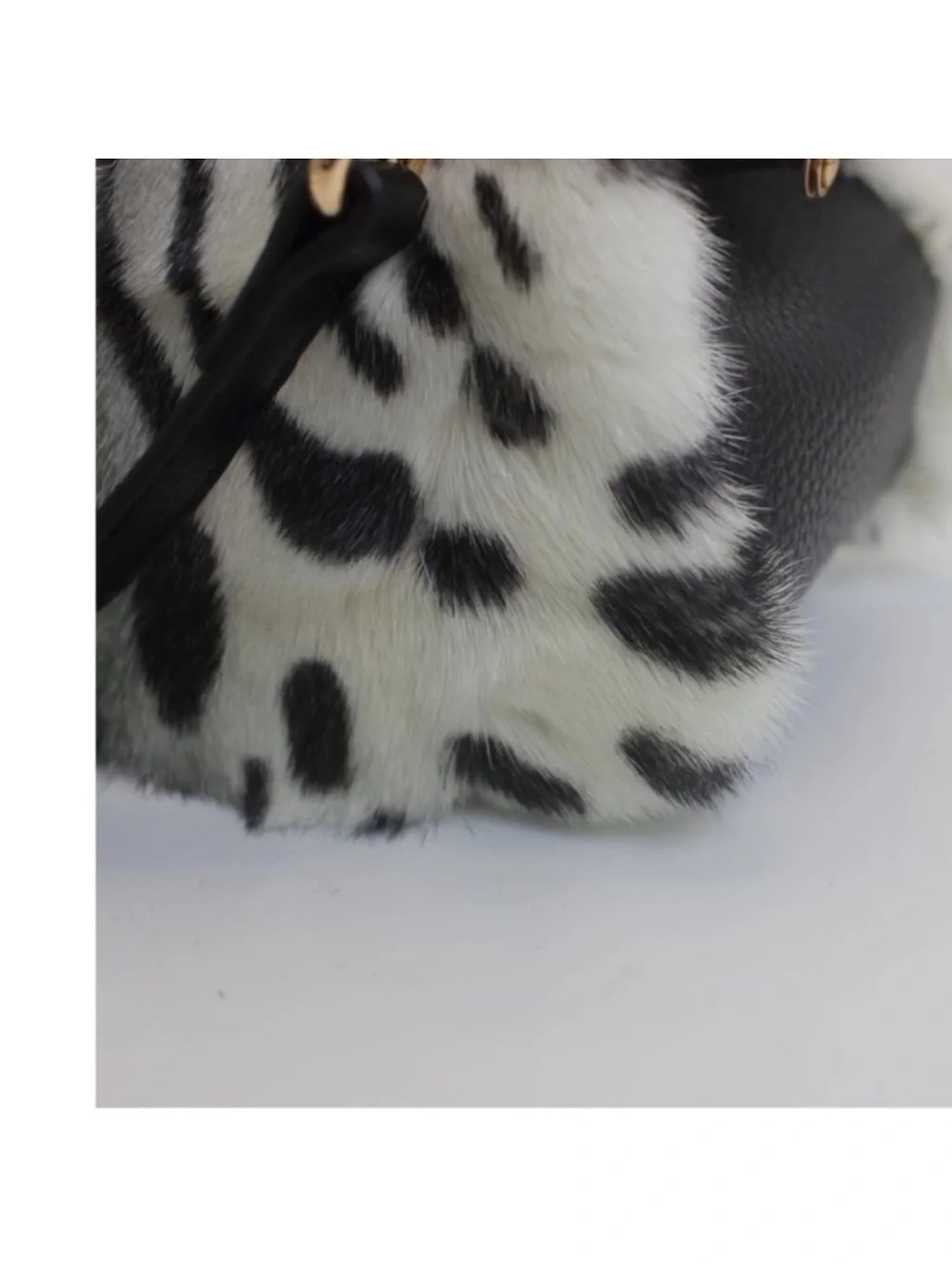 Luxury Mink Fur Leopard Print Handbag Small Kiss Lock Purse With Gold new - Picture 8 of 9